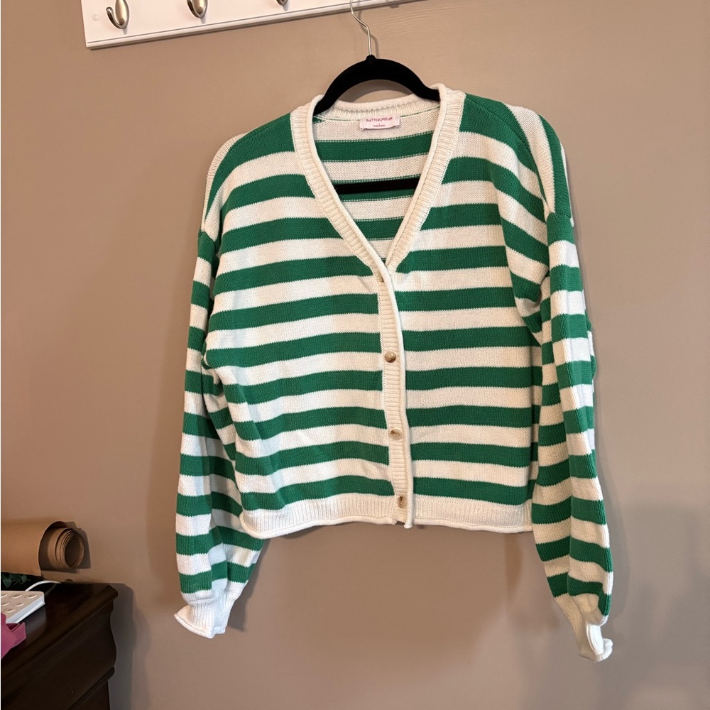 ❤️Buttermelon Green and White Striped Women's Sweater size L